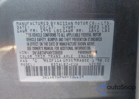2017 Nissan Sentra S from USA, damaged, VIN 3N1AB7AP4HY336659
